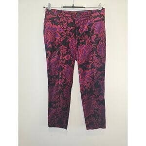 The Essential Slim by Anthropologie Festive Floral Velvet Pants size 6
